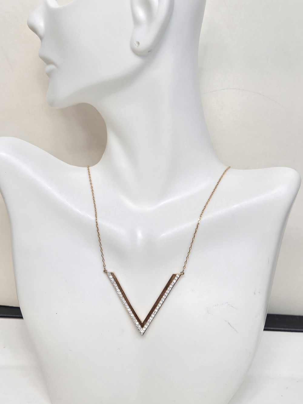 Swarovski Rose Gold V-Pendant Necklace with Crystal Pavé - Picture 2 of 5